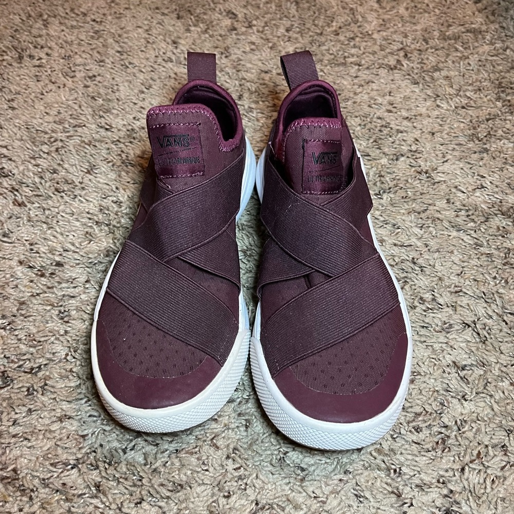 Burgundy Vans sneakers
